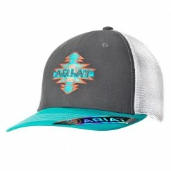 Ariat Ladies Grey Cap With Ariat Aztec Embroidery Logo 1511206 - Hats & Caps