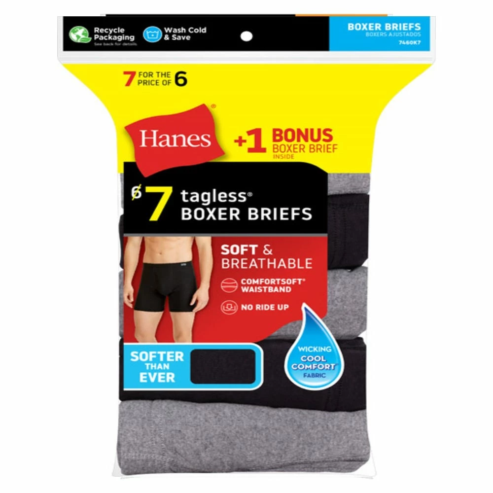 Hanes Men's Tagless® Boxer Briefs 6 Pack, Black/Gray/Blue - 7460P6 3 Hanes Men's Tagless® Boxer Briefs 6 Pack, Black/Gray/Blue - 7460P6