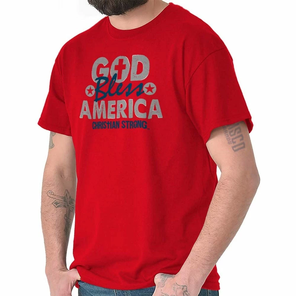 Brisco Apparel Brisco Brands God Bless America Christian Strong Men's Short Sleeve Adult T-Shirt - 20R03V25000RED - T-Shirts 3 Brisco Apparel Brisco Brands God Bless America Christian Strong Men's Short Sleeve Adult T-Shirt - 20R03V25000RED - T-Shirts