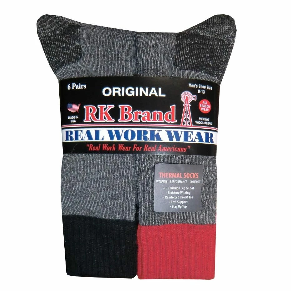Rural King Thermal Merino Wool Blend Sock - 6 Pack - Grey With Red And Black Top Stripe-Men's Size Large 6/72180-L - Socks 3 Rural King Thermal Merino Wool Blend Sock - 6 Pack - Grey With Red And Black Top Stripe-Men's Size Large 6/72180-L - Socks