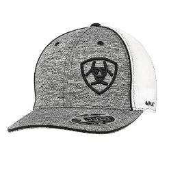 Ariat Mens Heather Grey Flex Fit 110 Cap With Offset Black Ariat Shield 1504901 - Hats & Caps