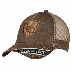 Ariat Mens Brown Cap With Light Brown Embroidery Ariat Logo 1515602 - Hats & Caps