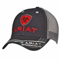 Ariat Mens Black Cap With Red Embroidery Ariat And Shield Logo 1515866 - Hats & Caps