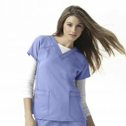 WonderWink Women's Sporty V-Neck Scrub Top Ceil Blue - 6214ACBL - Tops