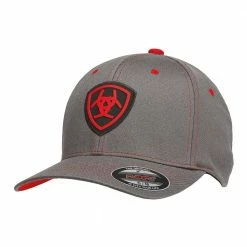 Ariat Mens Grey Flex Fit Cap With Black/Red Rubber Ariat Logo 1512406 - Hats & Caps
