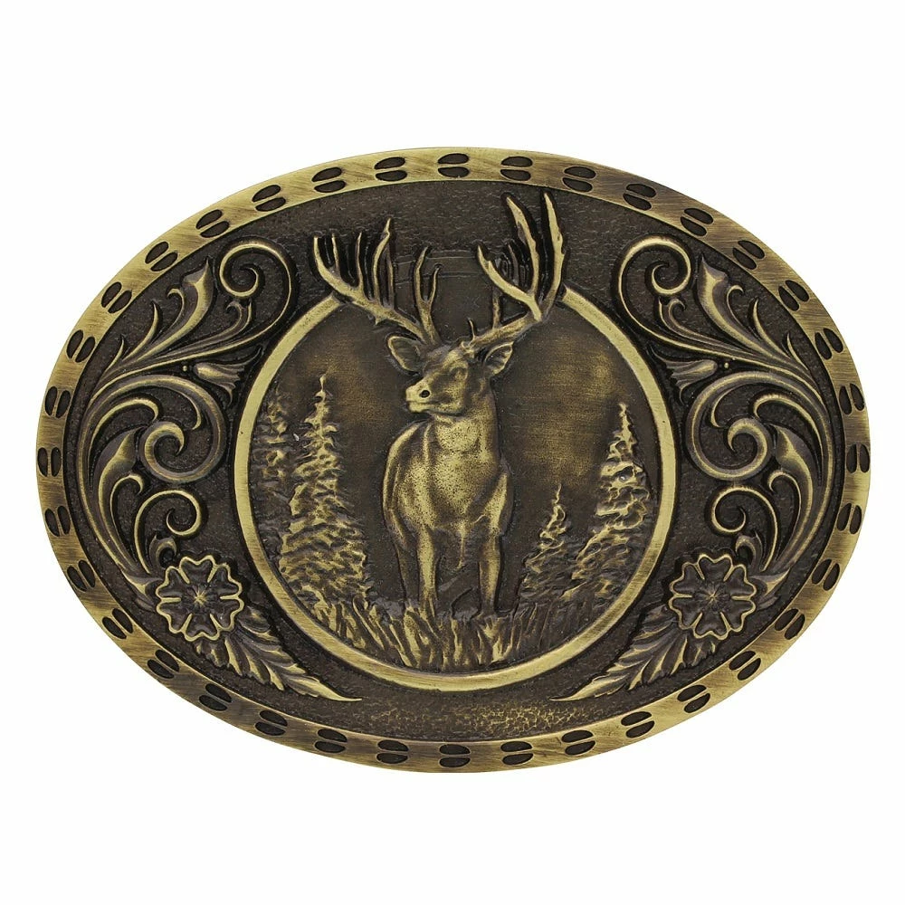 Montana Silversmiths Montana Silversmith Brass Antique Oval Buck Buckle A507C - Belt Buckles 3 Montana Silversmiths Montana Silversmith Brass Antique Oval Buck Buckle A507C - Belt Buckles