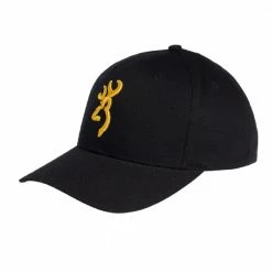 Browning Men's Cap - Black & Gold - Solid Black Color with Gold Buckmark on Front - Hats