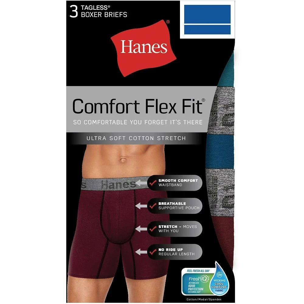 Hanes Men's Comfort Flex Fit® Ultra Soft Cotton Stretch Boxer Briefs 3-Pack Assorted - CFFBC3 - Full Rise Briefs 3 Hanes Men's Comfort Flex Fit® Ultra Soft Cotton Stretch Boxer Briefs 3-Pack Assorted - CFFBC3 - Full Rise Briefs