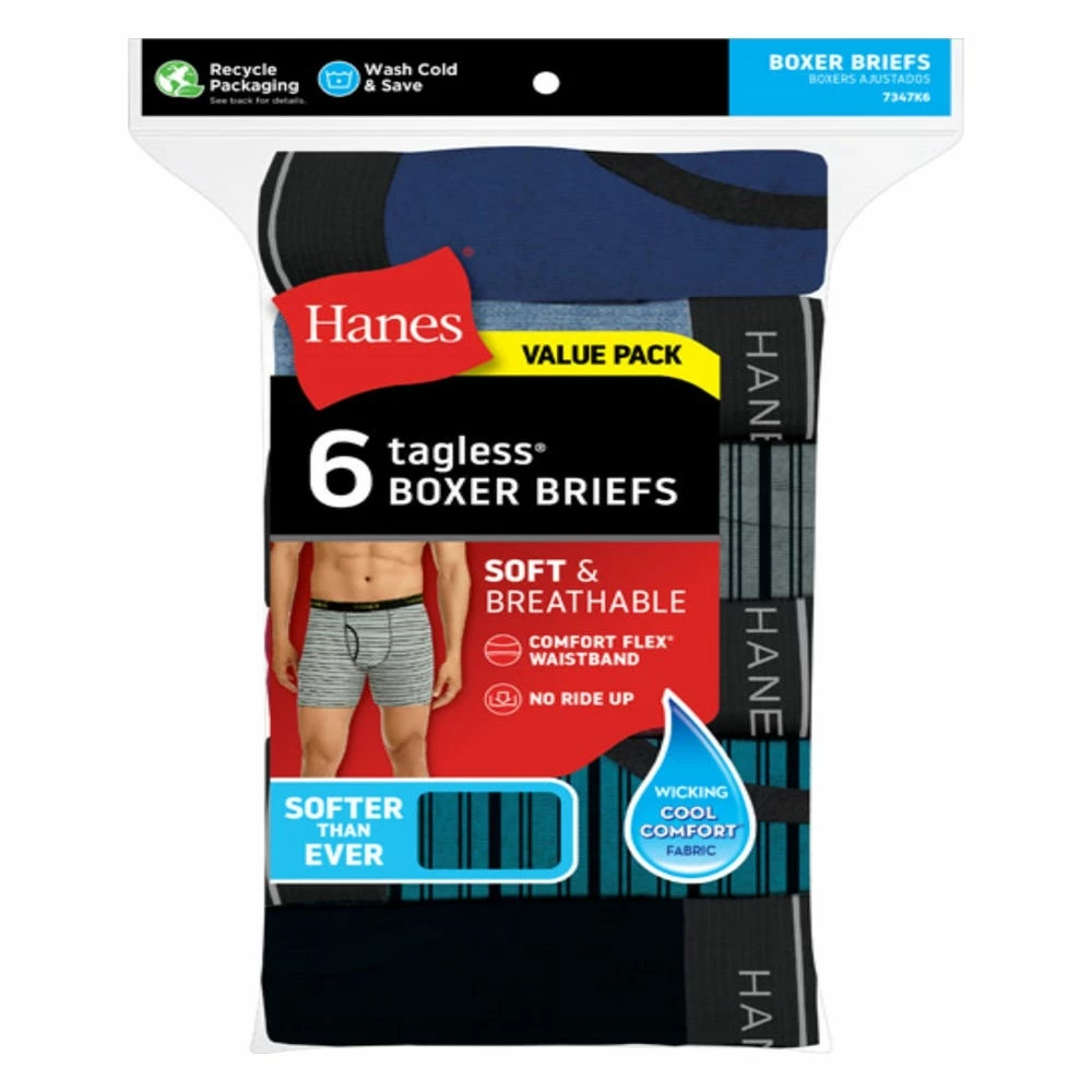 Hanes Men's Tagless® Boxer Briefs 6-Pack, Striped - 7347K6 3 Hanes Men's Tagless® Boxer Briefs 6-Pack, Striped - 7347K6