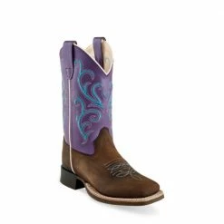Jama Oldwest Girl's Western Boot Brown/Purple - BSY1907 - Kid's Western Boots