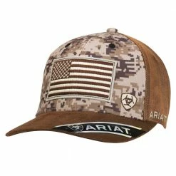 Ariat Mens Brown Digital Camo Cap With Patriot Flag Patch 15094156 - Hats & Caps