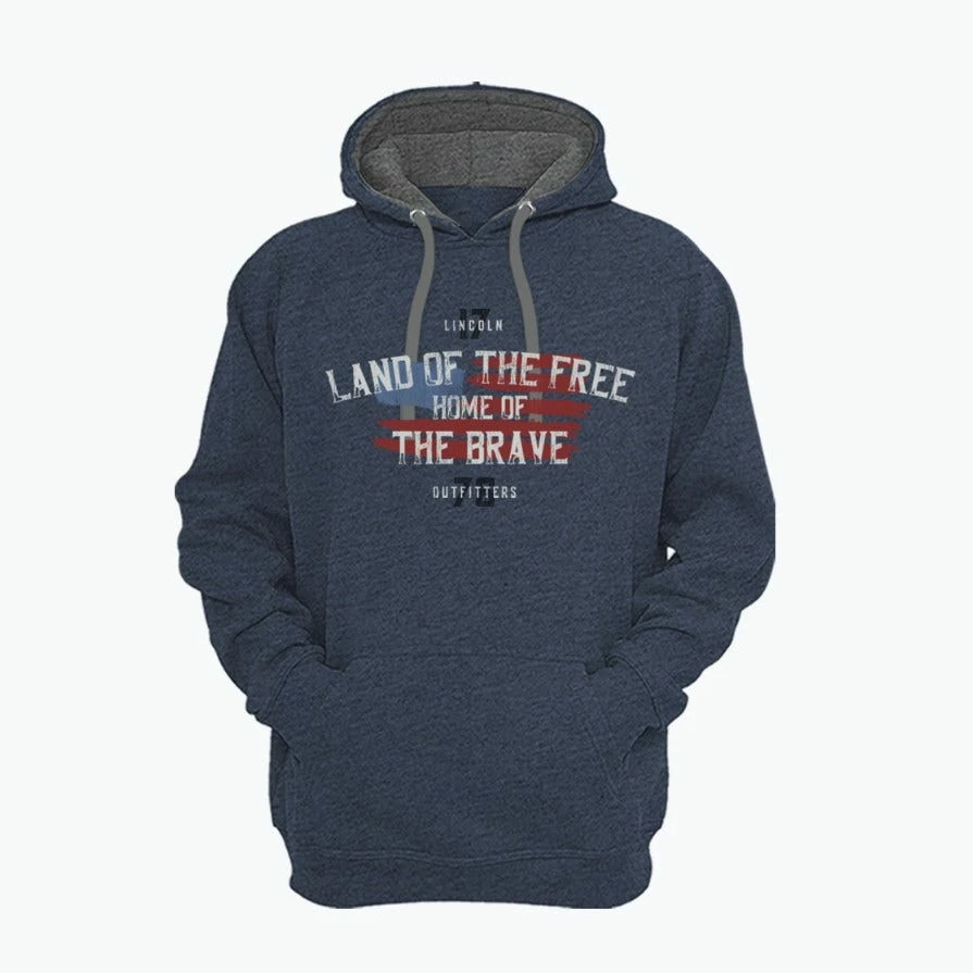 Lincoln Outfitters Home Of The Brave Men's Long Sleeve Hoodie Denim Heather - LOH-47 - Hooded Sweatshirts 3 Lincoln Outfitters Home Of The Brave Men's Long Sleeve Hoodie Denim Heather - LOH-47 - Hooded Sweatshirts