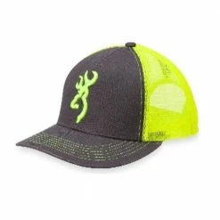 Browning Men's Cap - Flashback Neon - Neon Green Mesh Back With Charcoal Front and Neon Accents - Hats