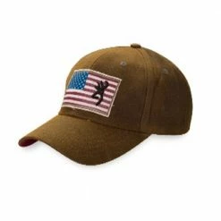 Browning Men's Cap - Liberty Wax - Solid Brown Waxed Cotton With Flag on Front - Hats