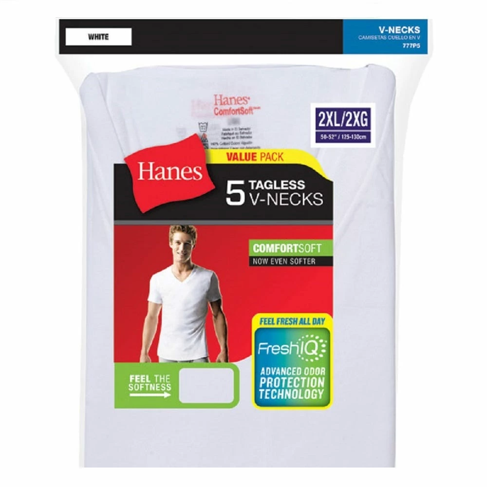 Hanes Big Men's FreshIQ ComfortSoft White V-Neck Undershirt 6 Pack - 777P5 - V-Necks Men's 3 Hanes Big Men's FreshIQ ComfortSoft White V-Neck Undershirt 6 Pack - 777P5 - V-Necks Men's