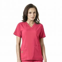 Carhartt Women's V-Neck Tech Scrub Top Azalea - C12110AAZL - Tops