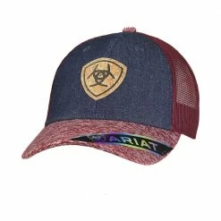 Ariat Women's Navy with Center Leather Patch and Burgundy Brim and Mesh Back Cap - A300010720 - Hats