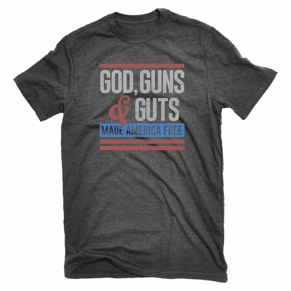 RK Americana Men's God Guns Guts Short Sleeve T-Shirt Charcoal Heather - AMP-187 - T-Shirts 3 RK Americana Men's God Guns Guts Short Sleeve T-Shirt Charcoal Heather - AMP-187 - T-Shirts