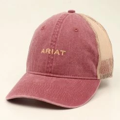 Ariat Ladies Burgundy Cap With Small Tan Ariat Font A300009809 - Hats & Caps