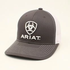 Ariat Men's R112 Cap with Center Signature Logo Shield Grey - A300003206 - Hats & Caps