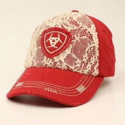 Ariat Ladies Burgundy Cap With Cream Lace And Burgundy Ariat Patch 1514809 - Hats & Caps