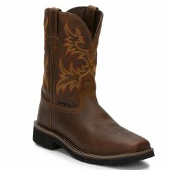 Justin Boots Men's Driller Tan Cowhide Square/Steel Toe Work Boots - WK4682 - Men's Boots