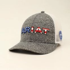 Ariat Mens Heather Grey Flex Fit 110 Cap With Red, White & Blue Ariat Shield Embroidery Logo A300009406 - Hats & Caps