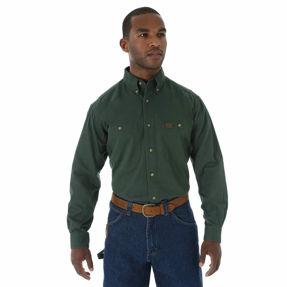 Wrangler Men's Riggs Workwear Twill Work Shirt Forest Green- 3W501FG - Long Sleeve Shirts 3 Wrangler Men's Riggs Workwear Twill Work Shirt Forest Green- 3W501FG - Long Sleeve Shirts