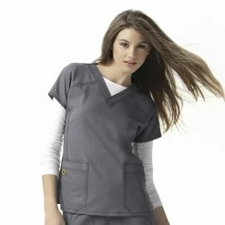 WonderWink Women's Sporty V-Neck Scrub Top Pewter - 6214APEW - Tops