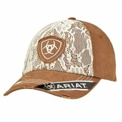 Ariat Ladies Brown Cap With Cream Lace And Brown Ariat Patch 1514802 - Hats & Caps