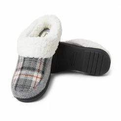 Dearfoams Women's Elaine Plaid Moc Toe Clog, Grey Plaid - 40690 - Women's Slippers
