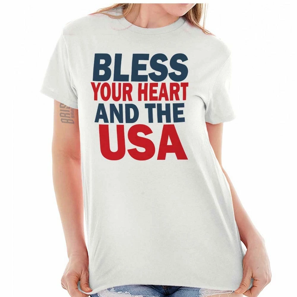 Brisco Apparel Brisco Brands Bless Your Heart And The USA Lady Short Sleeve T Shirt - 20A1205000WHT - T-Shirts 3 Brisco Apparel Brisco Brands Bless Your Heart And The USA Lady Short Sleeve T Shirt - 20A1205000WHT - T-Shirts