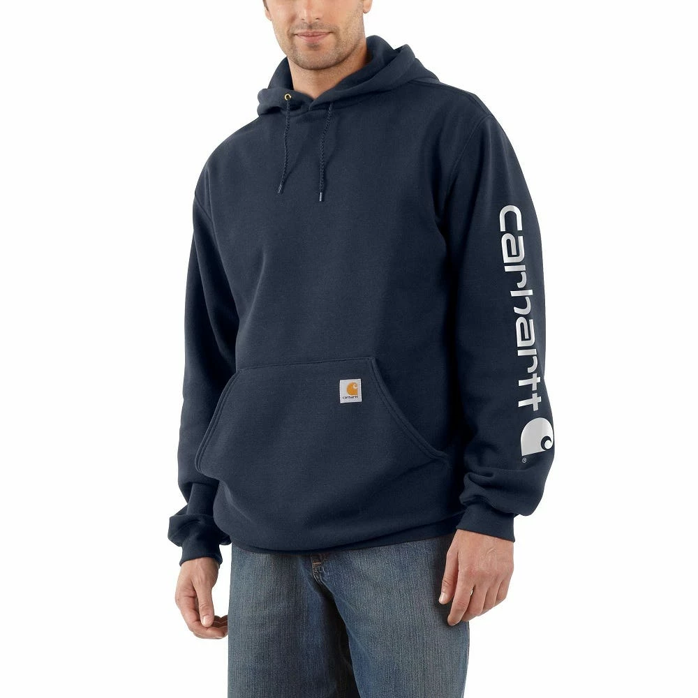 Carhartt Men's Signature Sleeve Logo Hooded Sweatshirt New Navy - K288-472 - Hooded Sweatshirts 3 Carhartt Men's Signature Sleeve Logo Hooded Sweatshirt New Navy - K288-472 - Hooded Sweatshirts